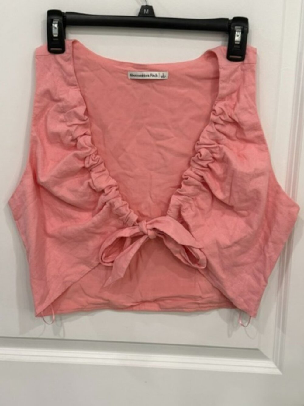 Abercrombie & Fitch Pink Linen Blend Tie Front Crop Top